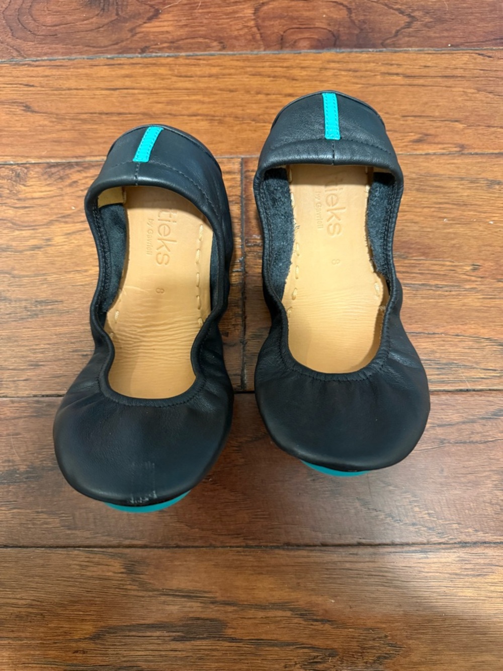 Tieks Black Leather Flats with Teal Detail